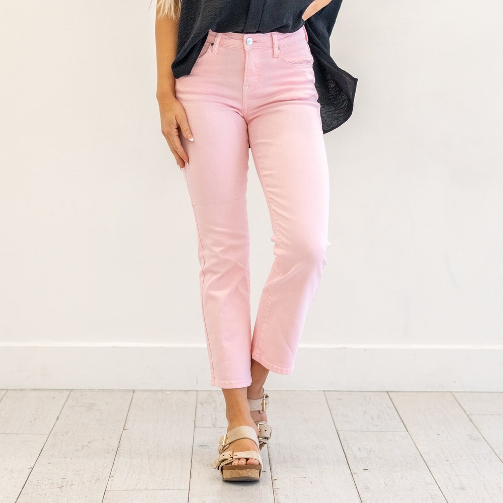 NWT RISEN JEANS Womens Size 3XL Soft Petal Pink Straight Fit Cropped Denim Pants